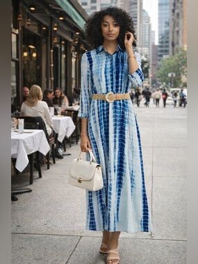 New Aleeza Paris Jenni Tie Dye Dress – Tri Blue – Size XL
